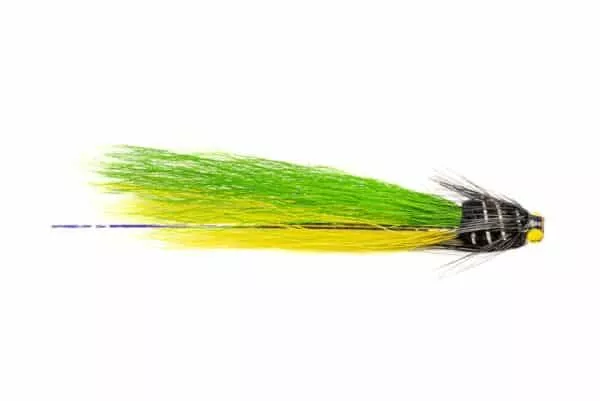 Snaleda Slim Copper tube fly in yellow and green