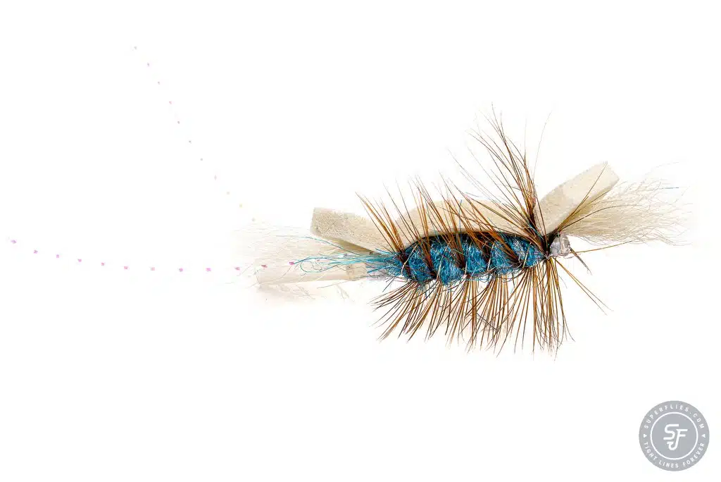 Foamber dry fly on tube color blue