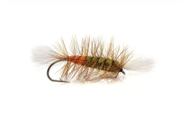 Olive Pompero dryfly with orange hotspot