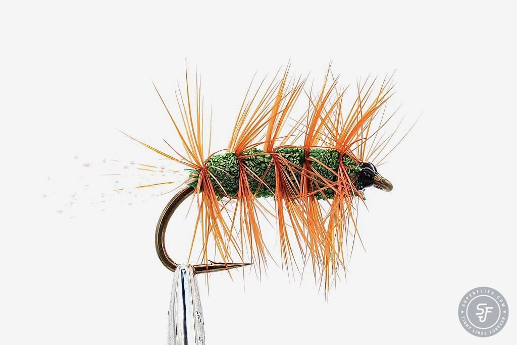 Glitter Bug Green & Orange Modern salmon dry flies