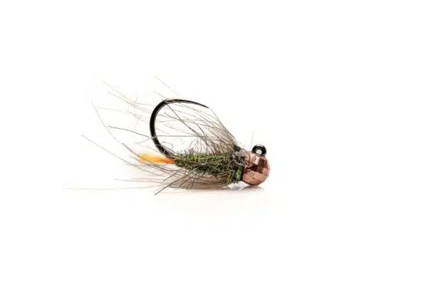 Oragne tag beadhead fly with copper bead