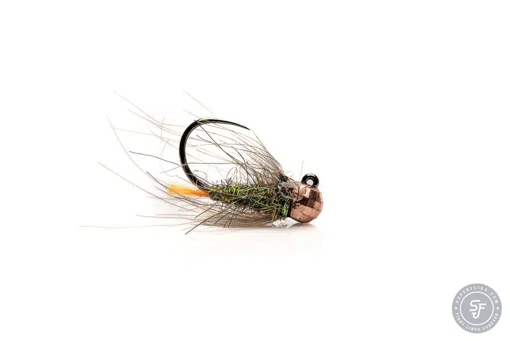 Oragne tag beadhead fly with copper bead
