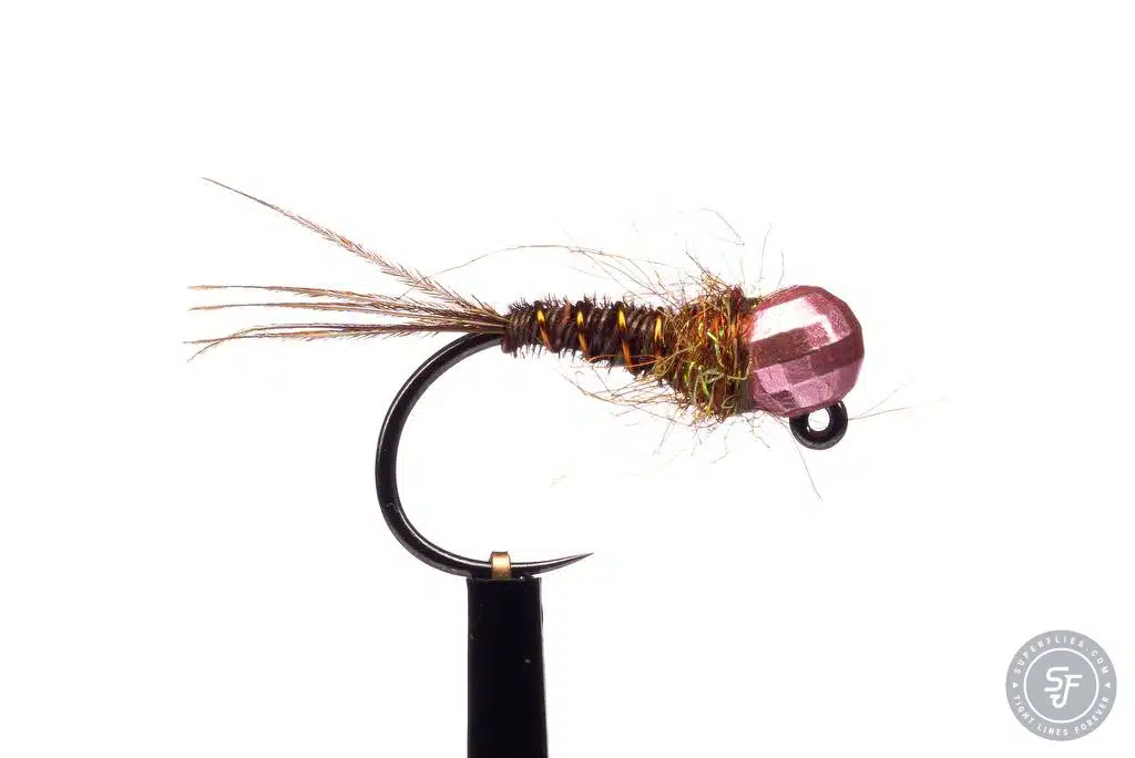 Pheasant tail pink disco bead jig fly