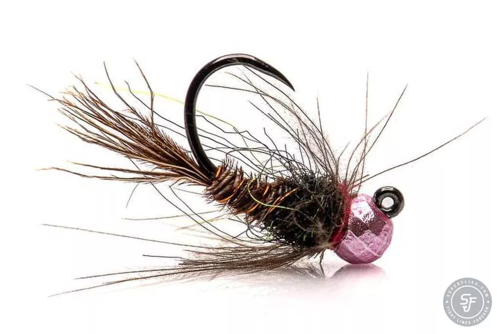 Pheasant tail jig fly with pink bead