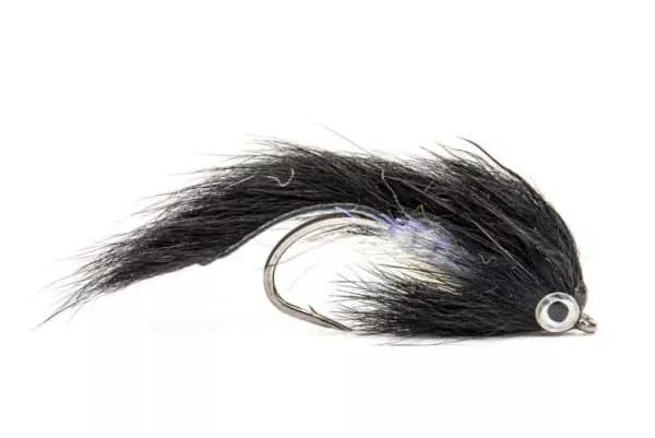 Squirrel zonker streamer fly in black and pearl