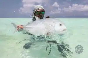 Seychelles giant trevally with one of our GT flies