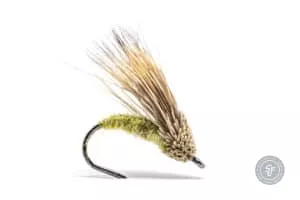 Streaking caddis dryfly in Olive