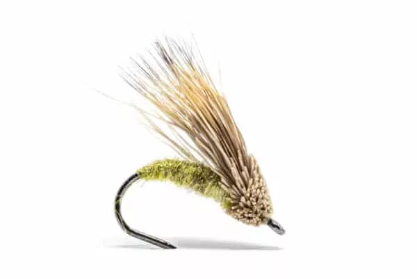 Streaking caddis dryfly in Olive