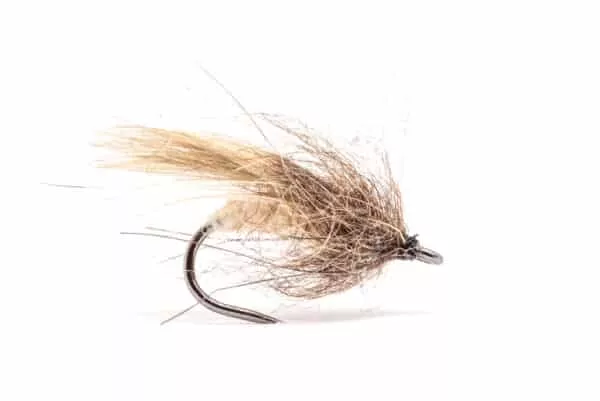 Caddis emerger fly tied from duck breast feathers