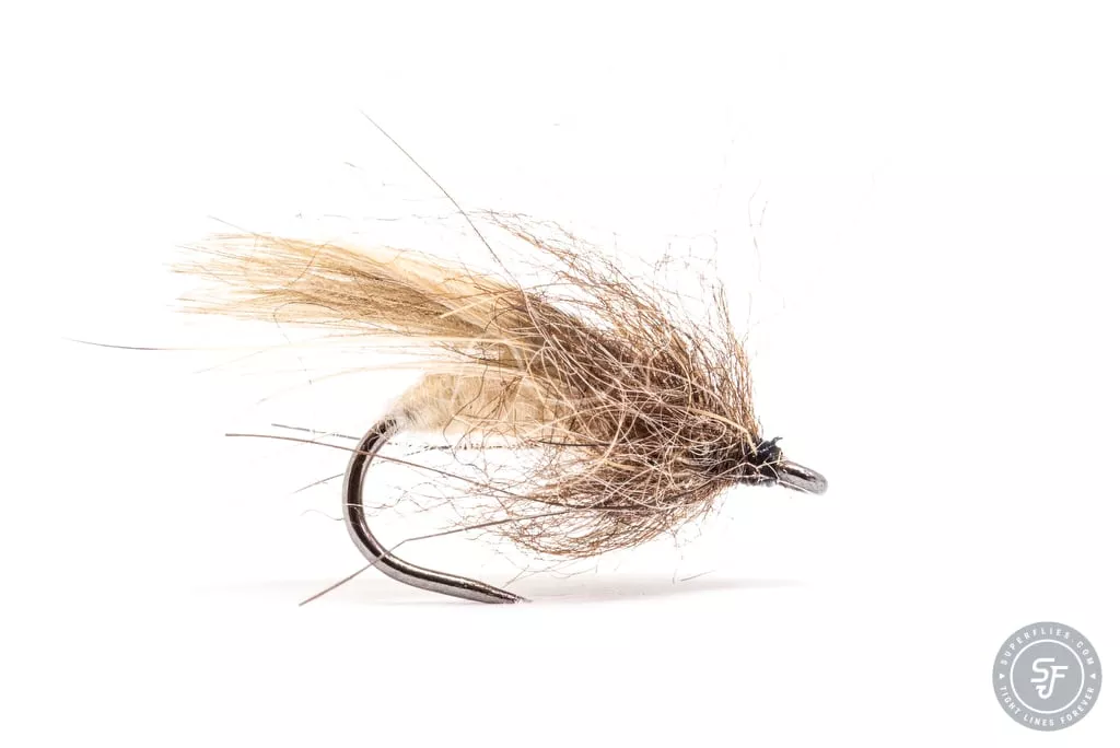 Caddis emerger fly tied from duck breast feathers