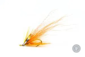 a flame orange double hook fishing fly