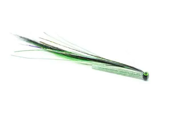 HKA Bismo Sunray fly tied on a green glitter tube