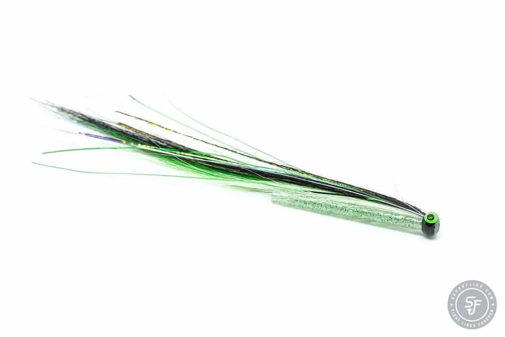HKA Bismo Sunray fly tied on a green glitter tube
