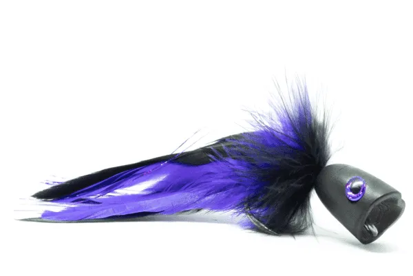 a black and purple popper fly